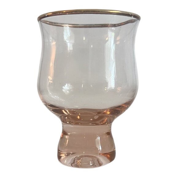 Vintage Rose Pink Glass Goblet With Gold Rim Round Shot Glass Drinkware 4" Tall - Picture 4 of 6